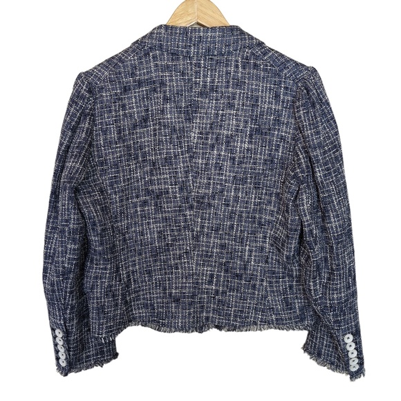 Anthropologie Paige Women’s Blue Tweed Linen Blend Puff Sleeve Blazer - Picture 6 of 13